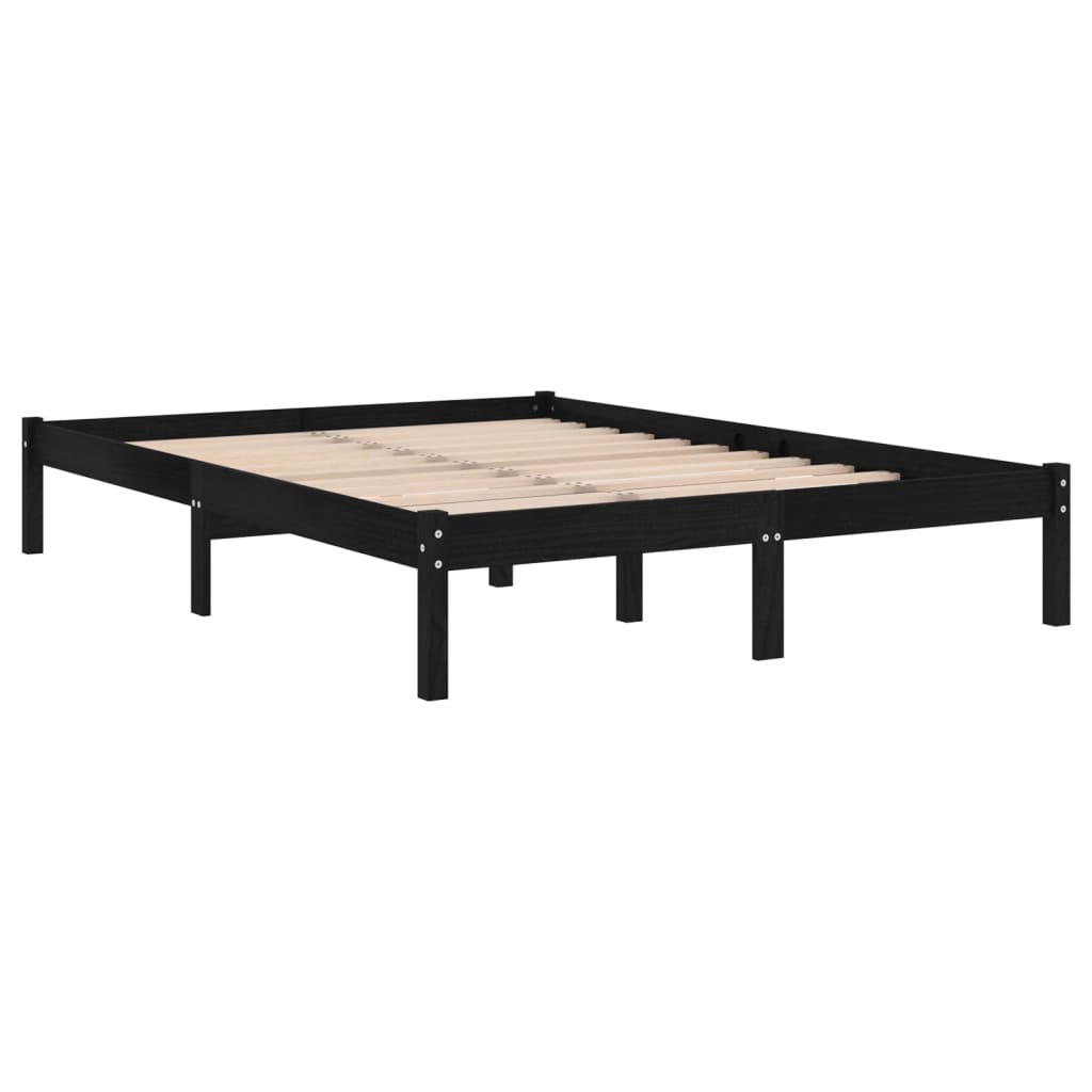 Okvir za krevet od masivnog drva crni 150 x 200 cm veliki