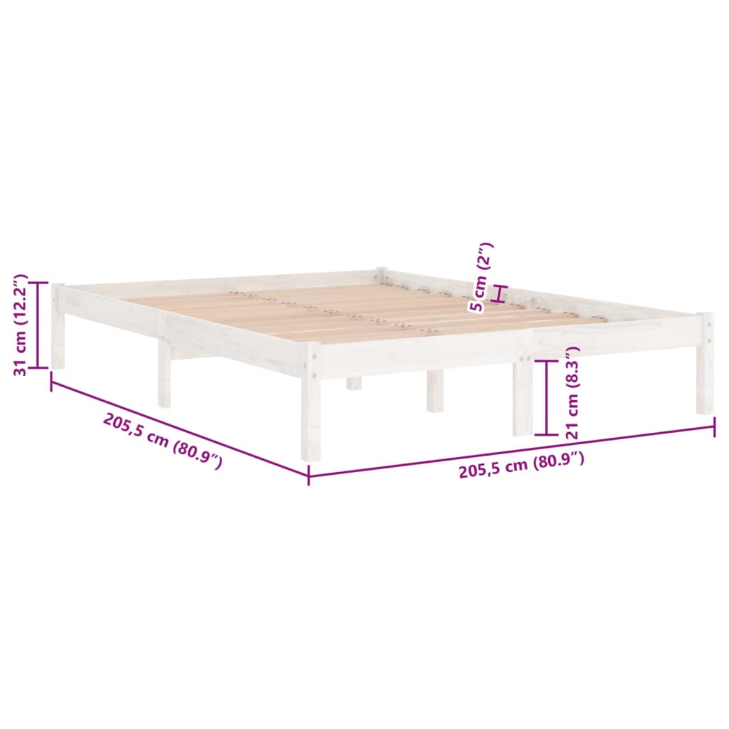 Okvir za krevet od masivne borovine bijeli 200 x 200 cm