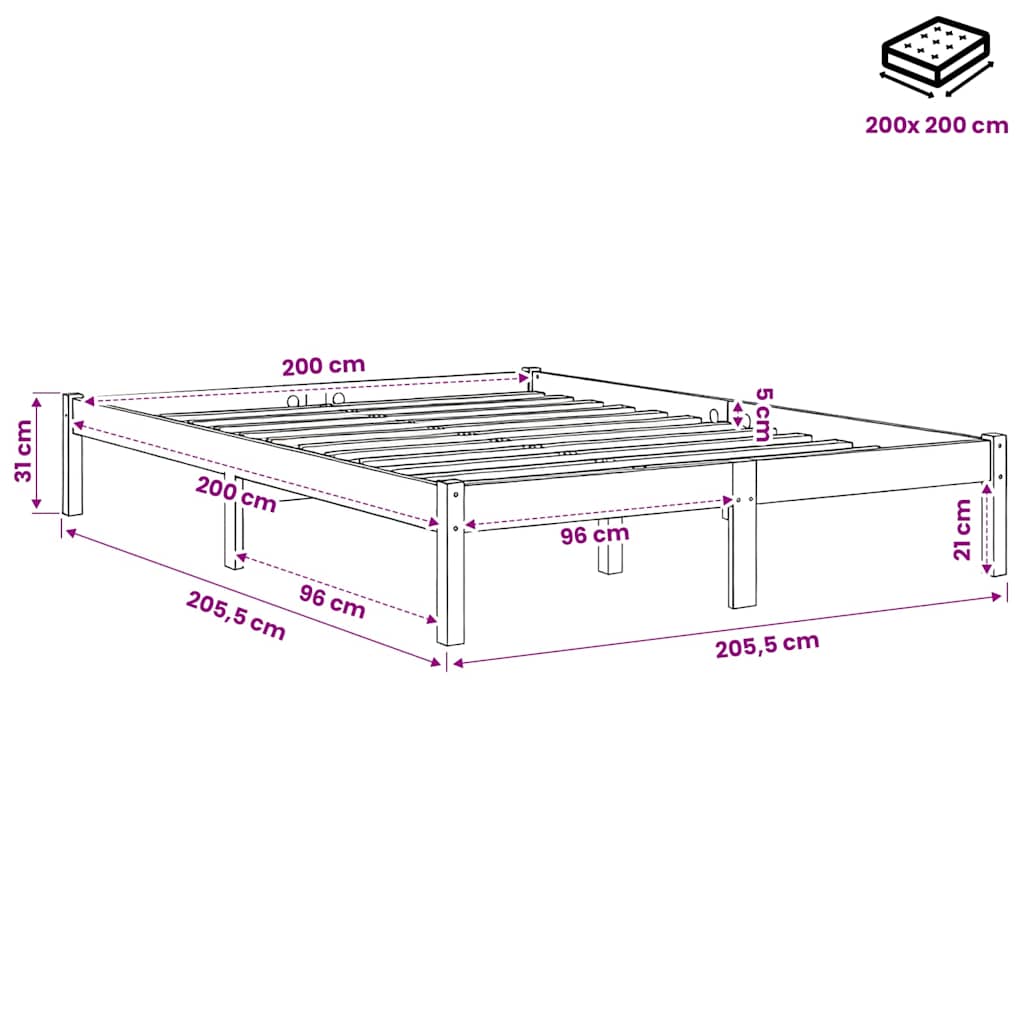 Okvir za krevet od masivne borovine sivi 200 x 200 cm