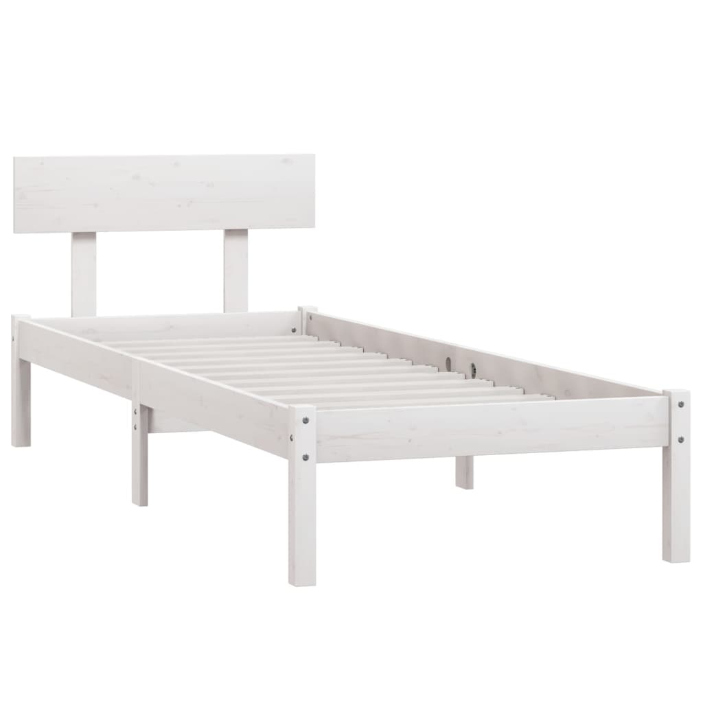 Okvir za krevet od masivnog drva bijeli 75 x 190 cm mali