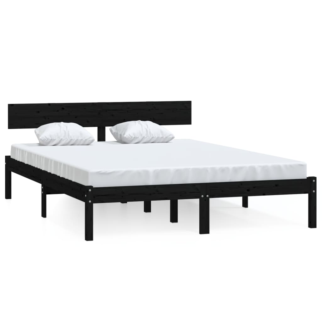Okvir za krevet od masivne borovine crni 135x190 cm bračni