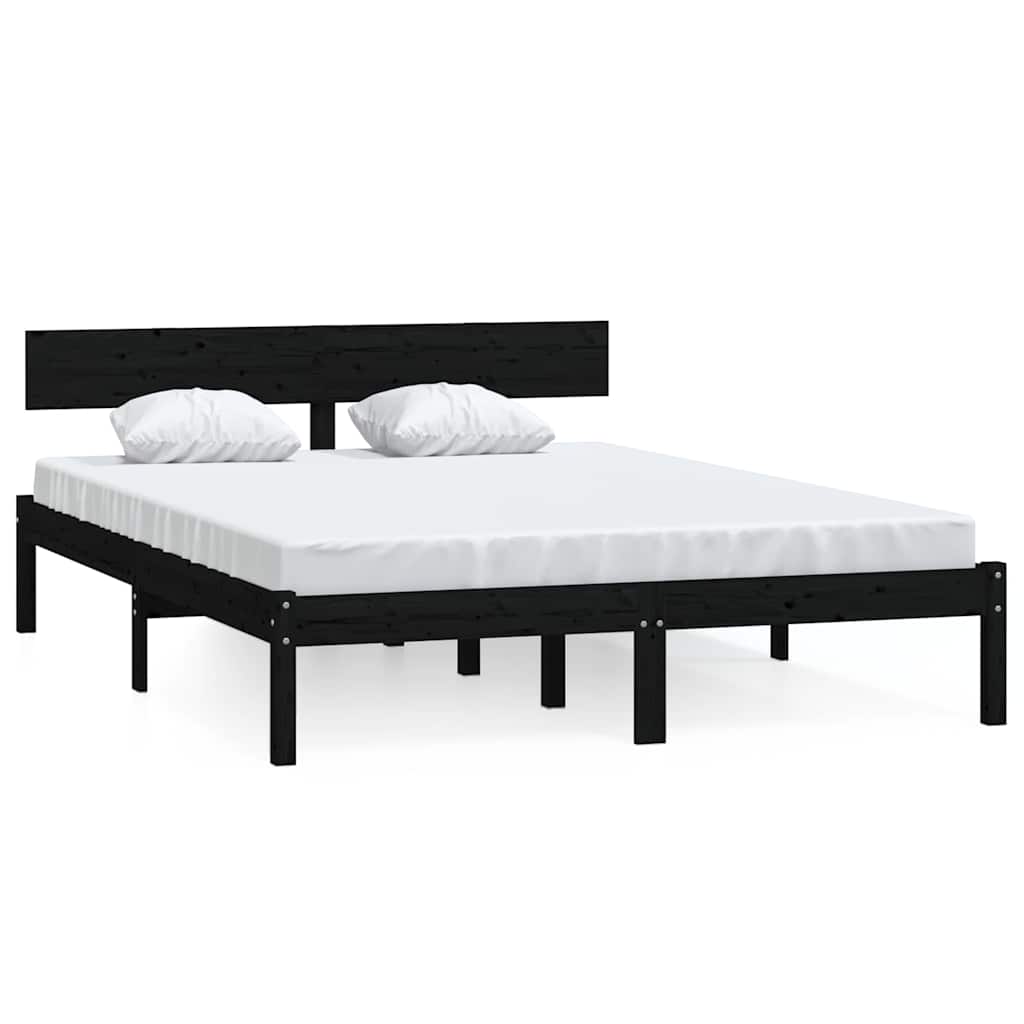 Okvir za krevet od masivne borovine crni 140 x 190 cm