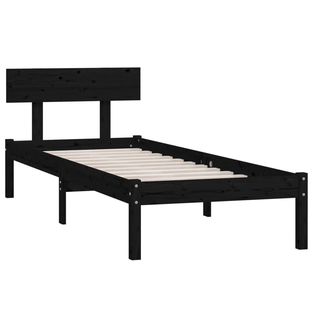 Okvir za krevet od masivne borovine crni 90 x 200 cm
