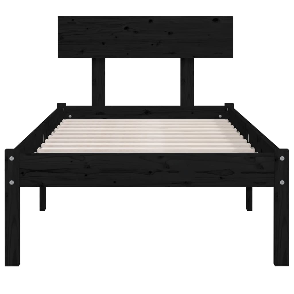 Okvir za krevet od masivne borovine crni 90 x 200 cm