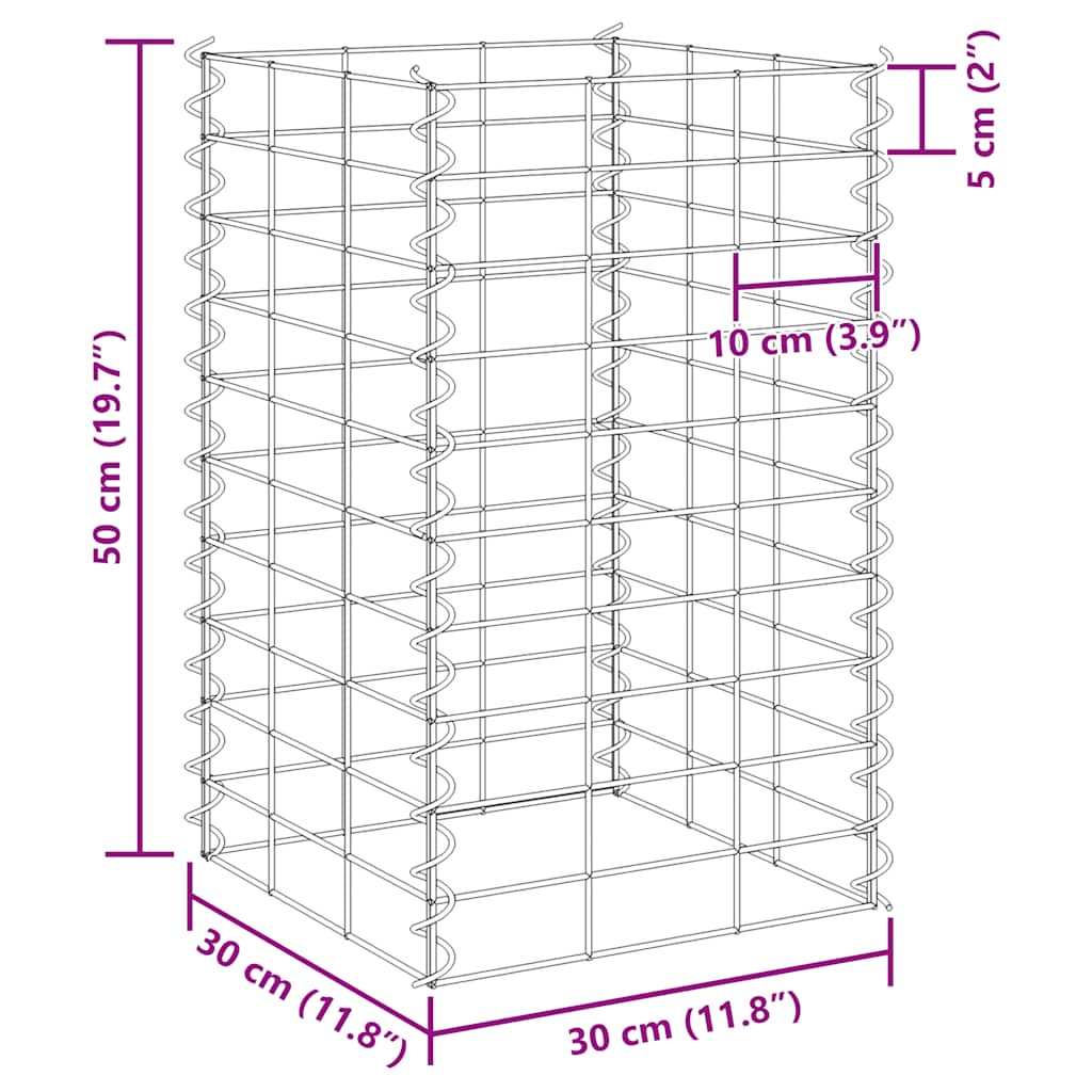 Gabionske gredice 4 kom 30 x 30 x 50/100/150/200 cm željezne