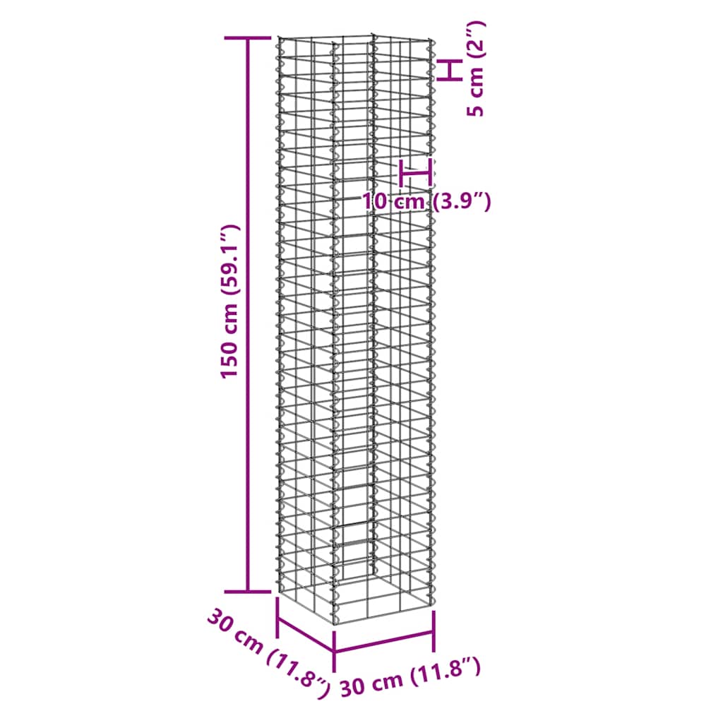 Gabionske gredice 4 kom 30 x 30 x 50/100/150/200 cm željezne