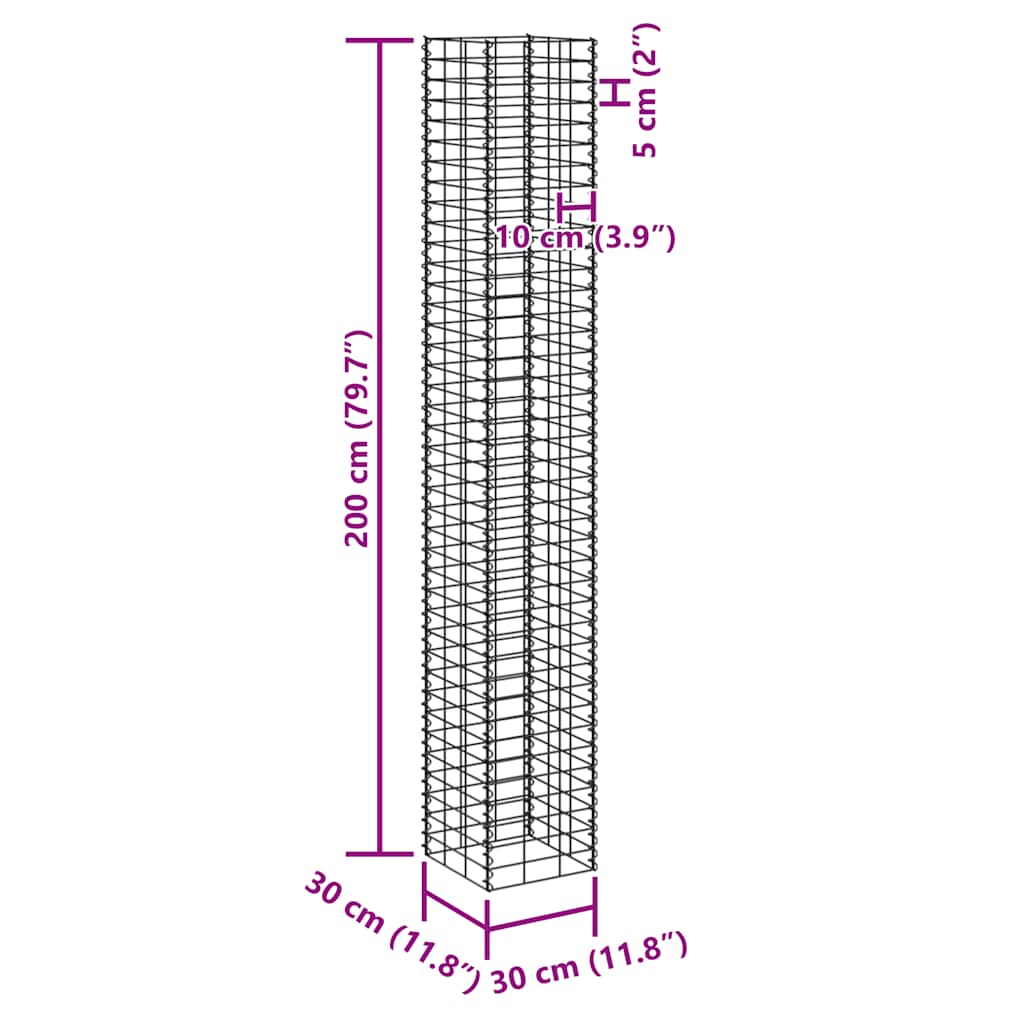 Gabionske gredice 4 kom 30 x 30 x 50/100/150/200 cm željezne