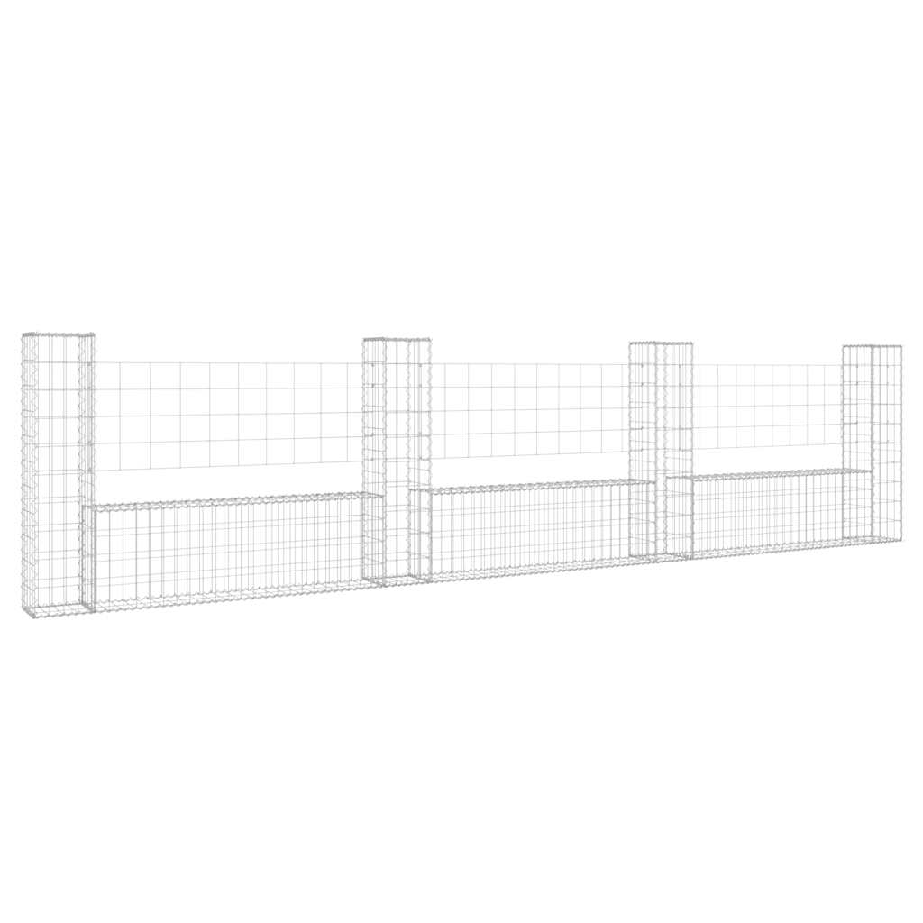 Gabionska košara U-oblika s 4 stupa 380 x 20 x 100 cm željezna