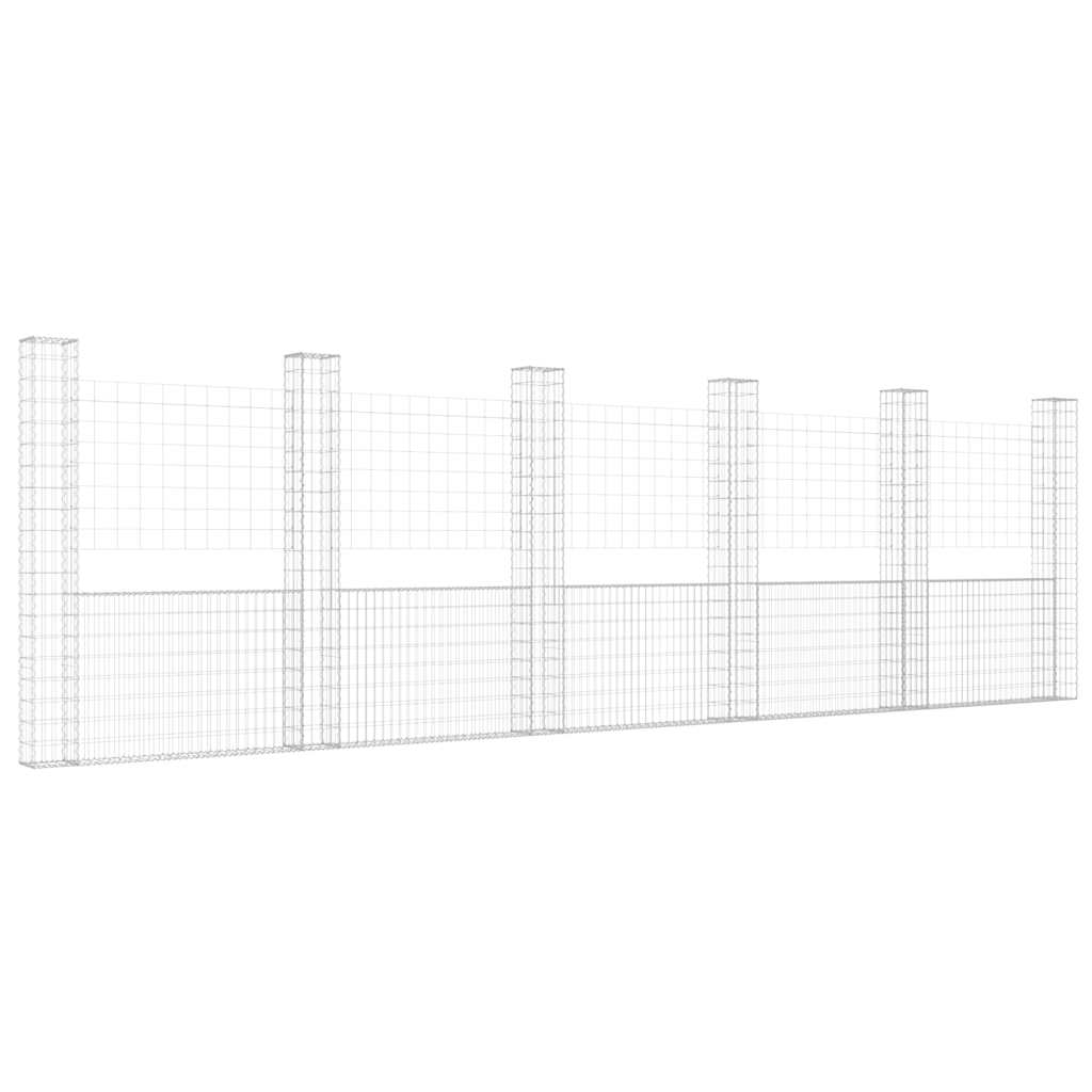 Gabionska košara U-oblika sa 6 stupova 620x20x200 cm željezna