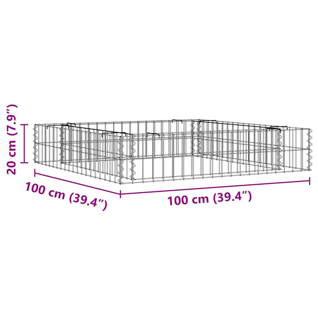Gabionska povišena gredica od pocinčanog čelika 100x100x20 cm