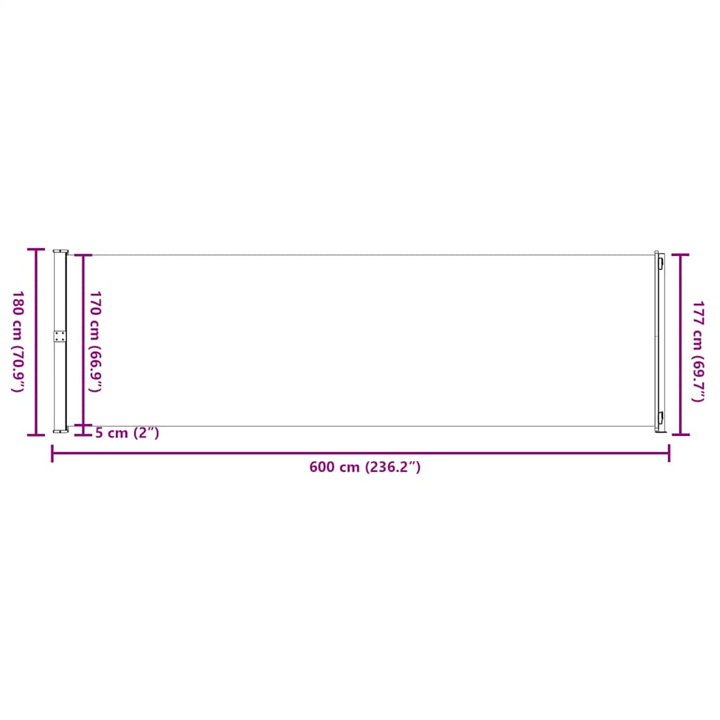 Uvlačiva bočna tenda za terasu 180 x 600 cm crna