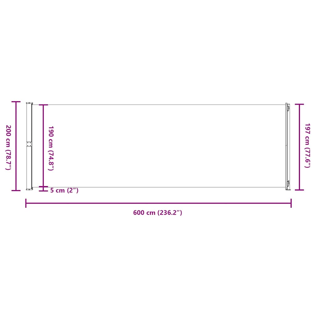 Uvlačiva bočna tenda za terasu 200 x 600 cm crvena