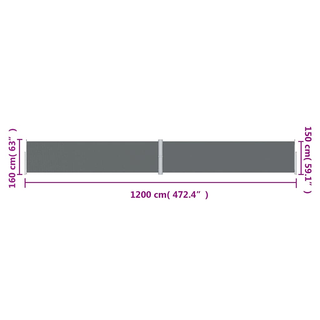 Uvlačiva bočna tenda antracit 160 x 1200 cm