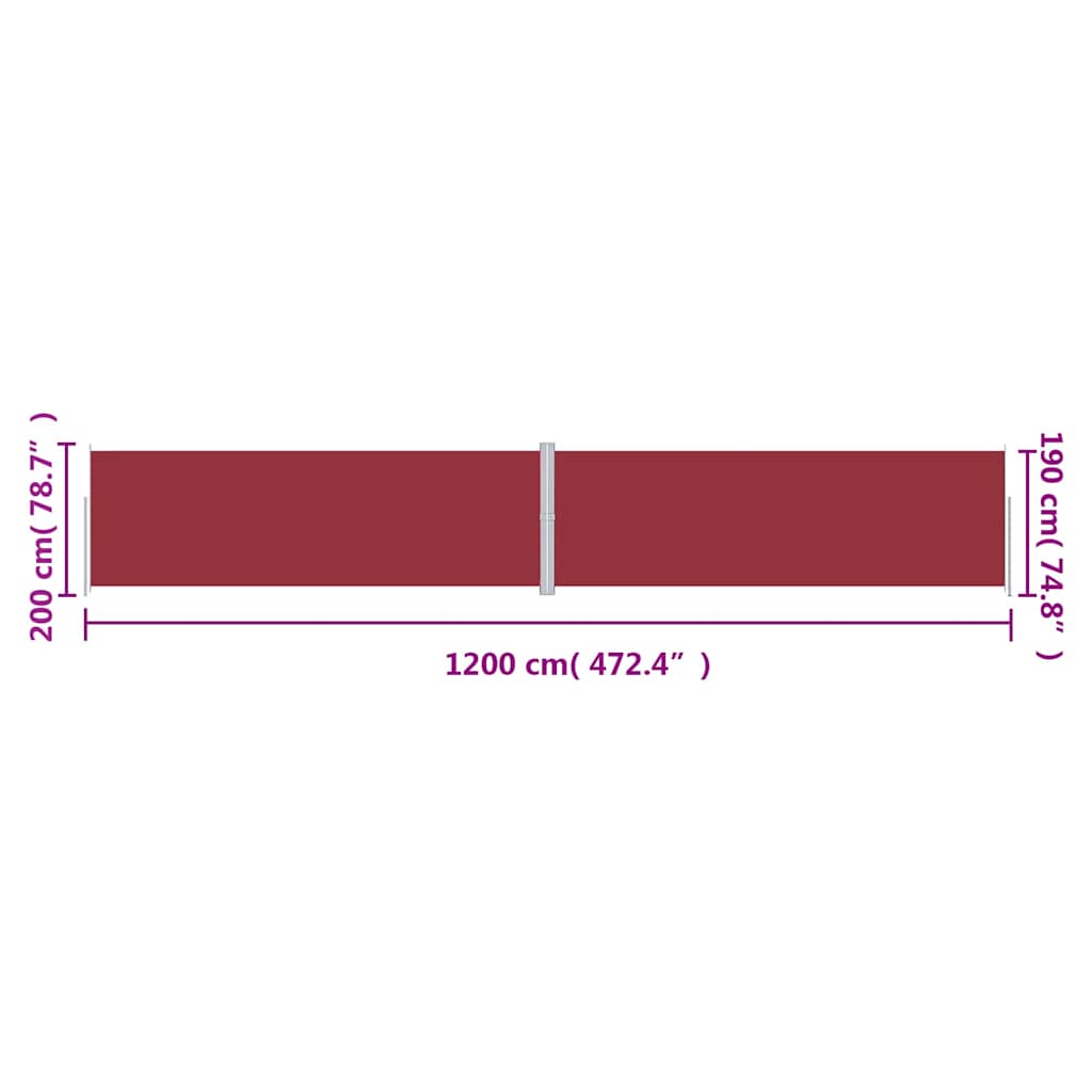 Uvlačiva bočna tenda crvena 200 x 1200 cm