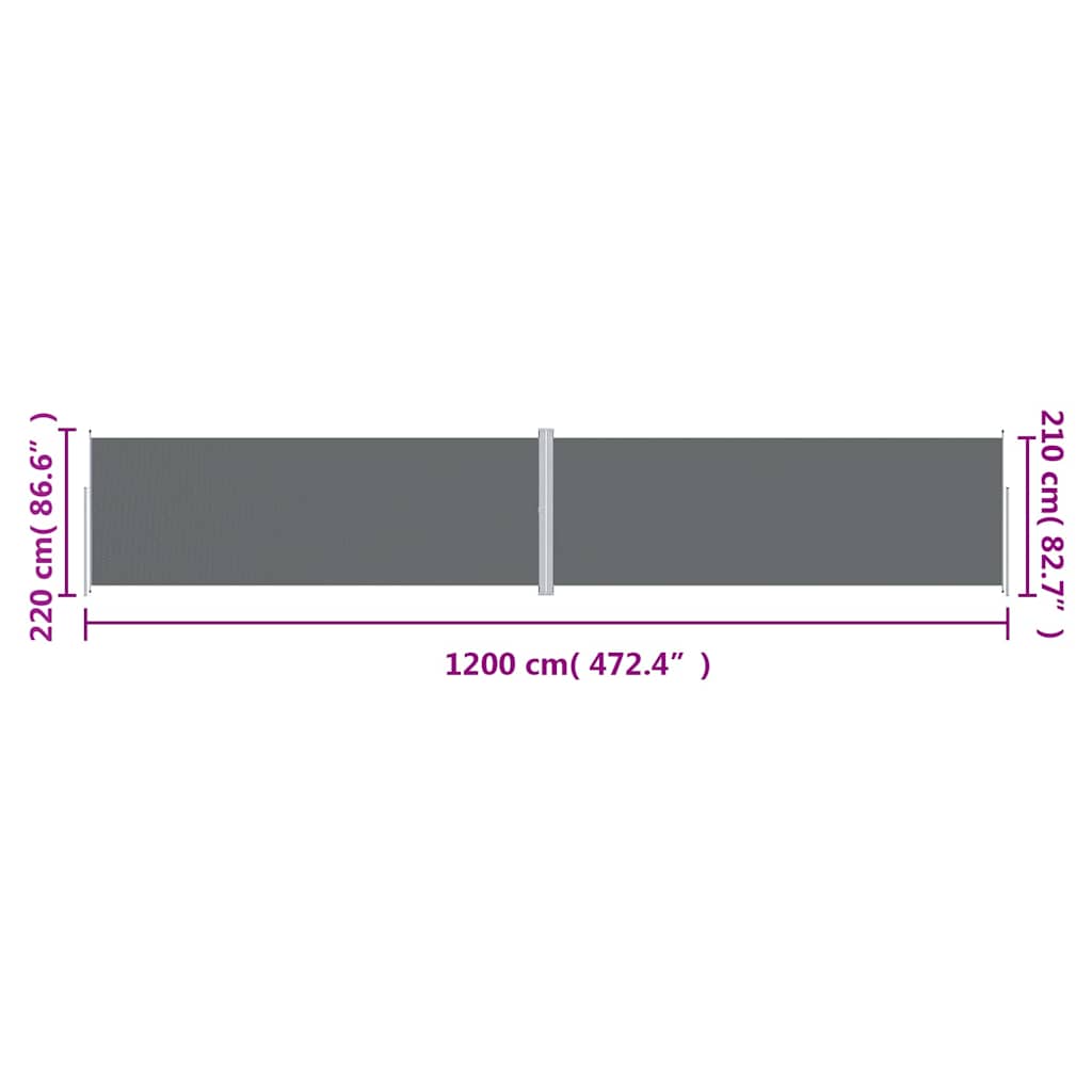 Uvlačiva bočna tenda antracit 220 x 1200 cm