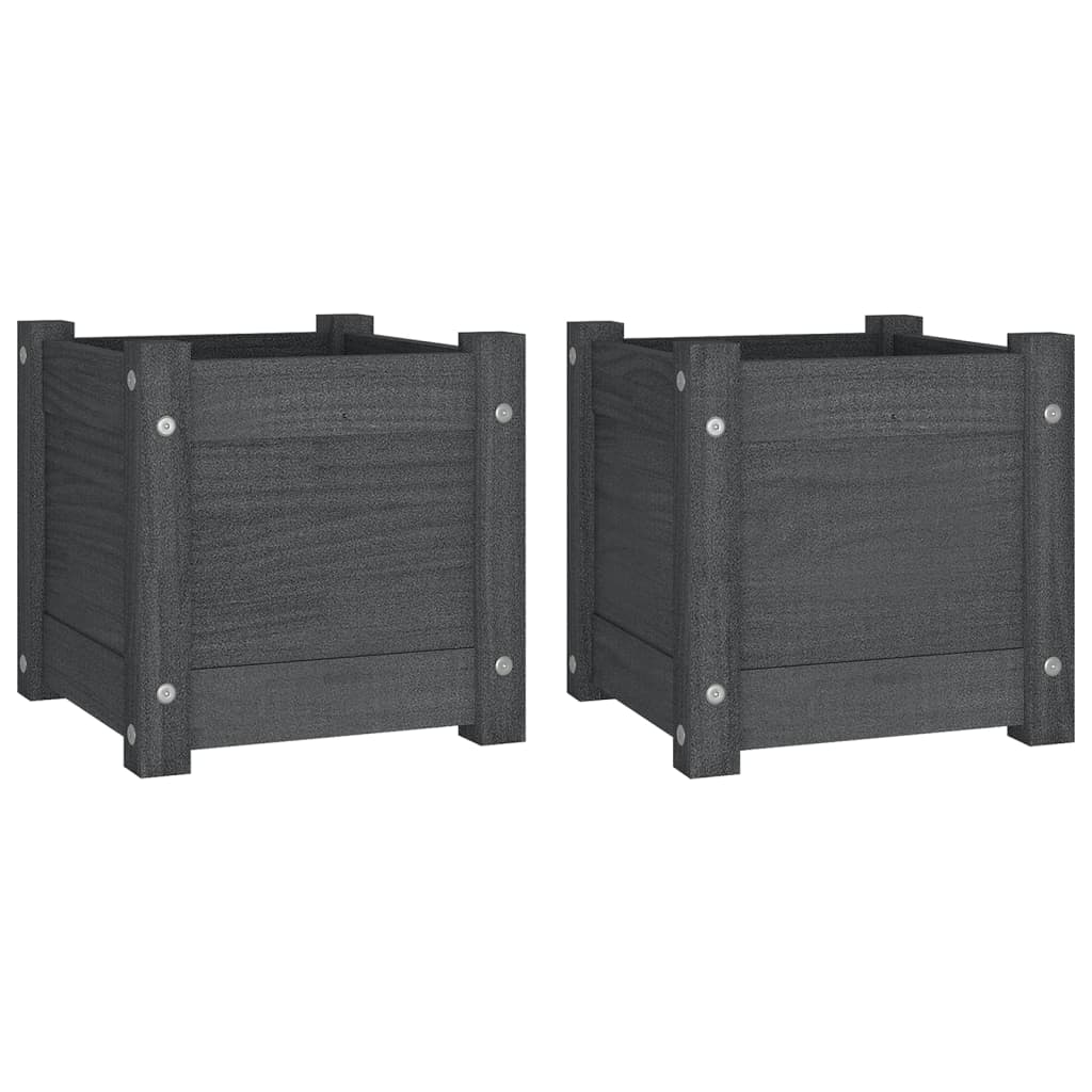 Vrtne sadilice 2 kom sive 31 x 31 x 31 cm od masivne borovine