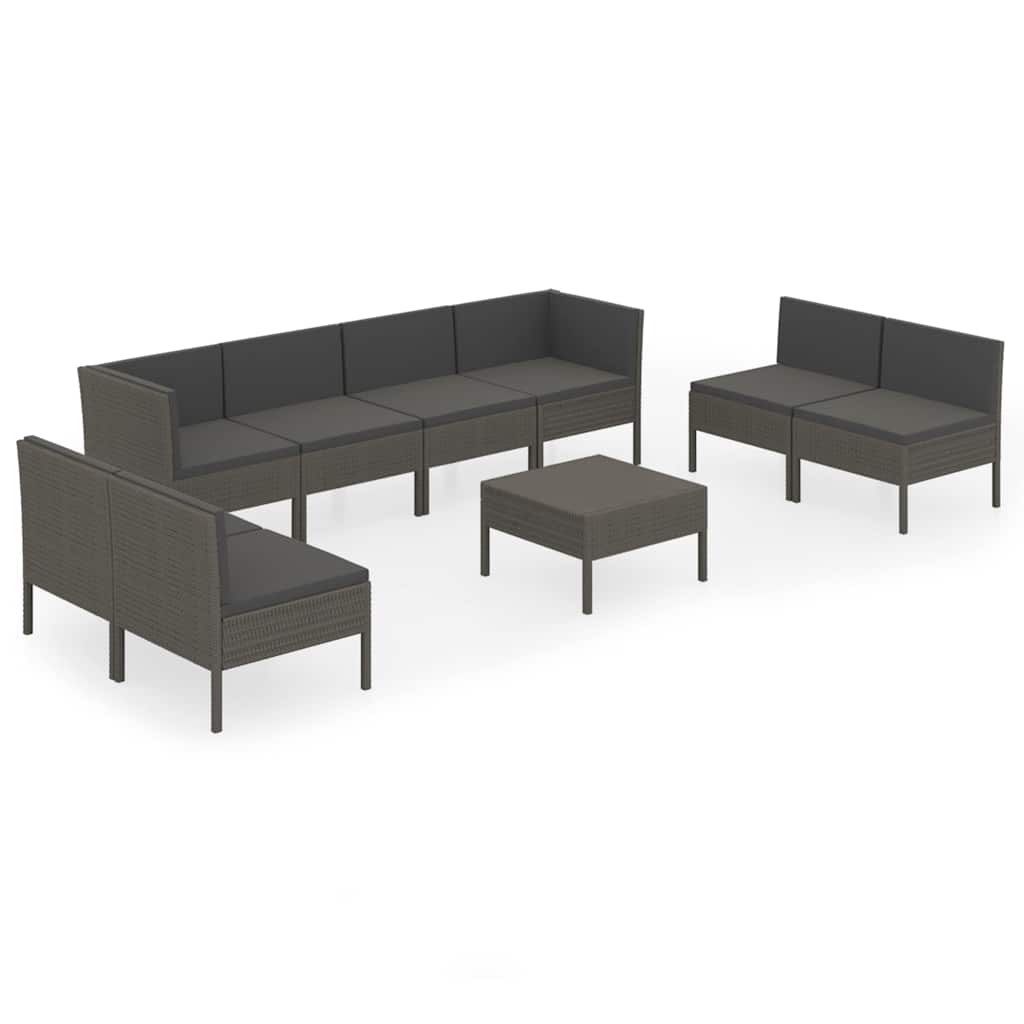 9-dijelna vrtna garnitura od poliratana s jastucima siva