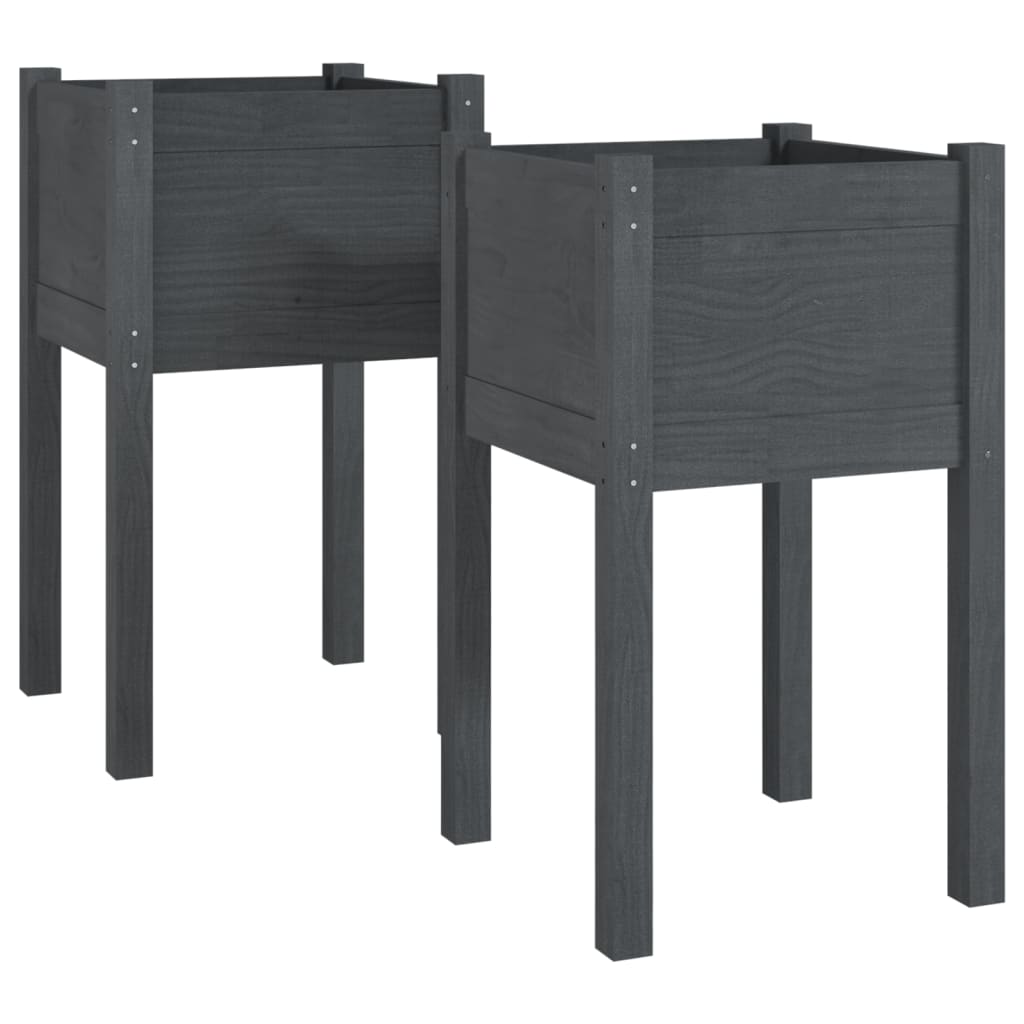 Vrtne sadilice 2 kom sive 40 x 40 x 70 cm od masivne borovine