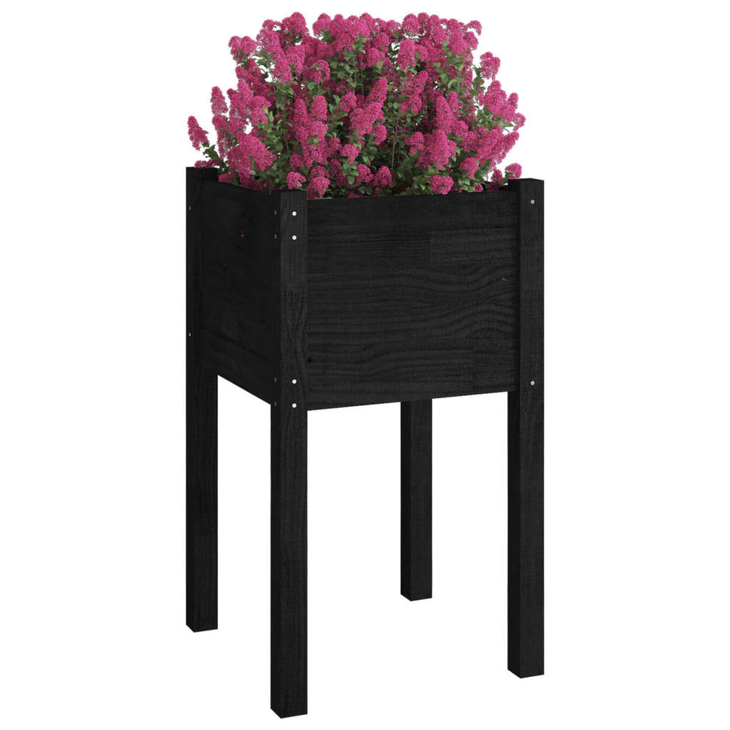 Vrtne sadilice 2 kom crne 40 x 40 x 70 cm od masivne borovine