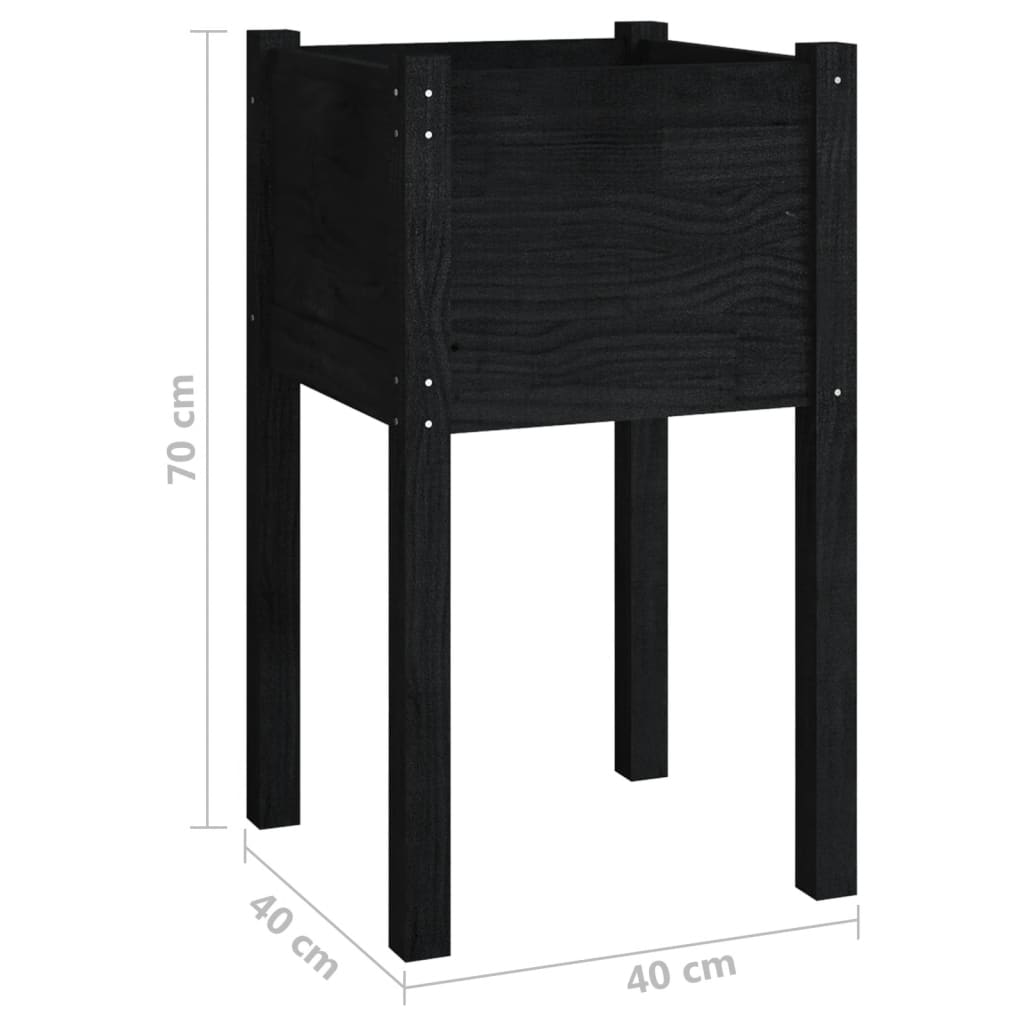 Vrtne sadilice 2 kom crne 40 x 40 x 70 cm od masivne borovine