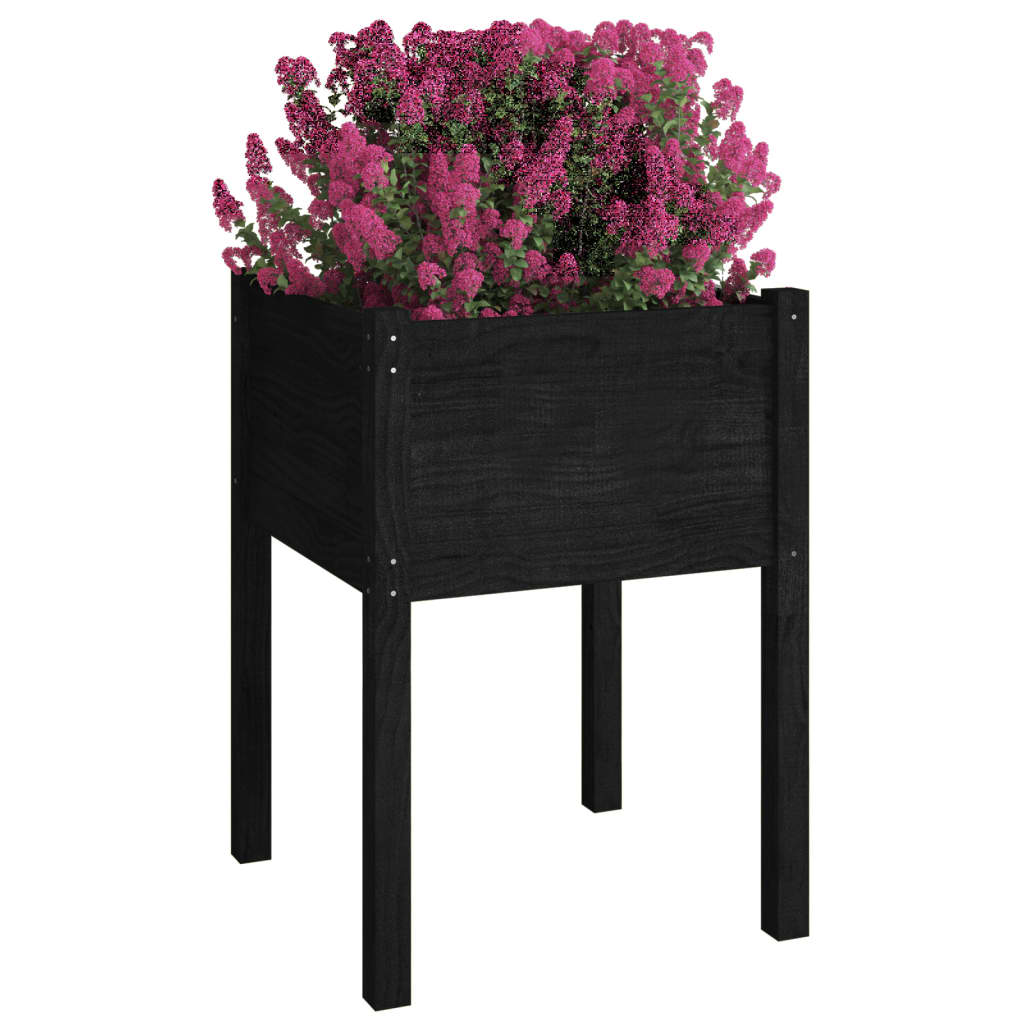 Vrtne sadilice 2 kom crne 50 x 50 x 70 cm od masivne borovine