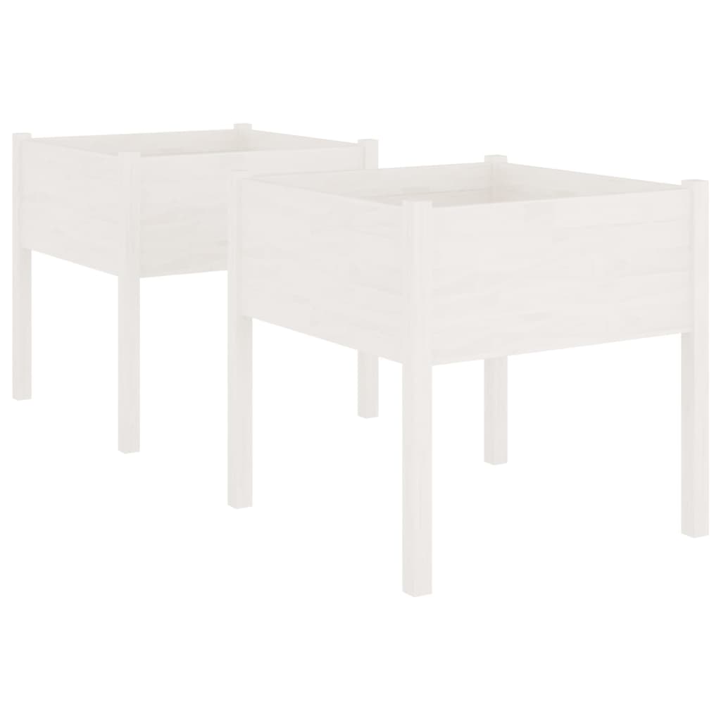 Vrtne sadilice 2 kom bijele 70 x 70 x 70 cm od masivne borovine
