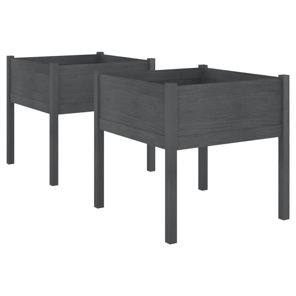 Vrtne sadilice 2 kom sive 70 x 70 x 70 cm od masivne borovine