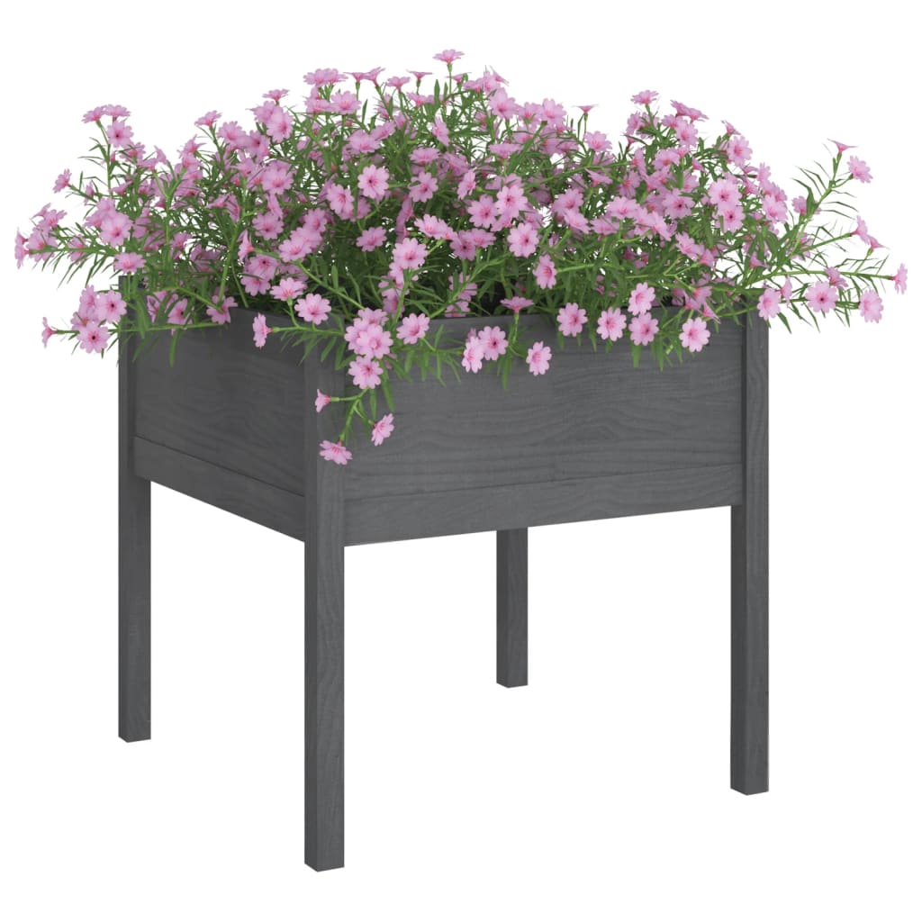 Vrtne sadilice 2 kom sive 70 x 70 x 70 cm od masivne borovine