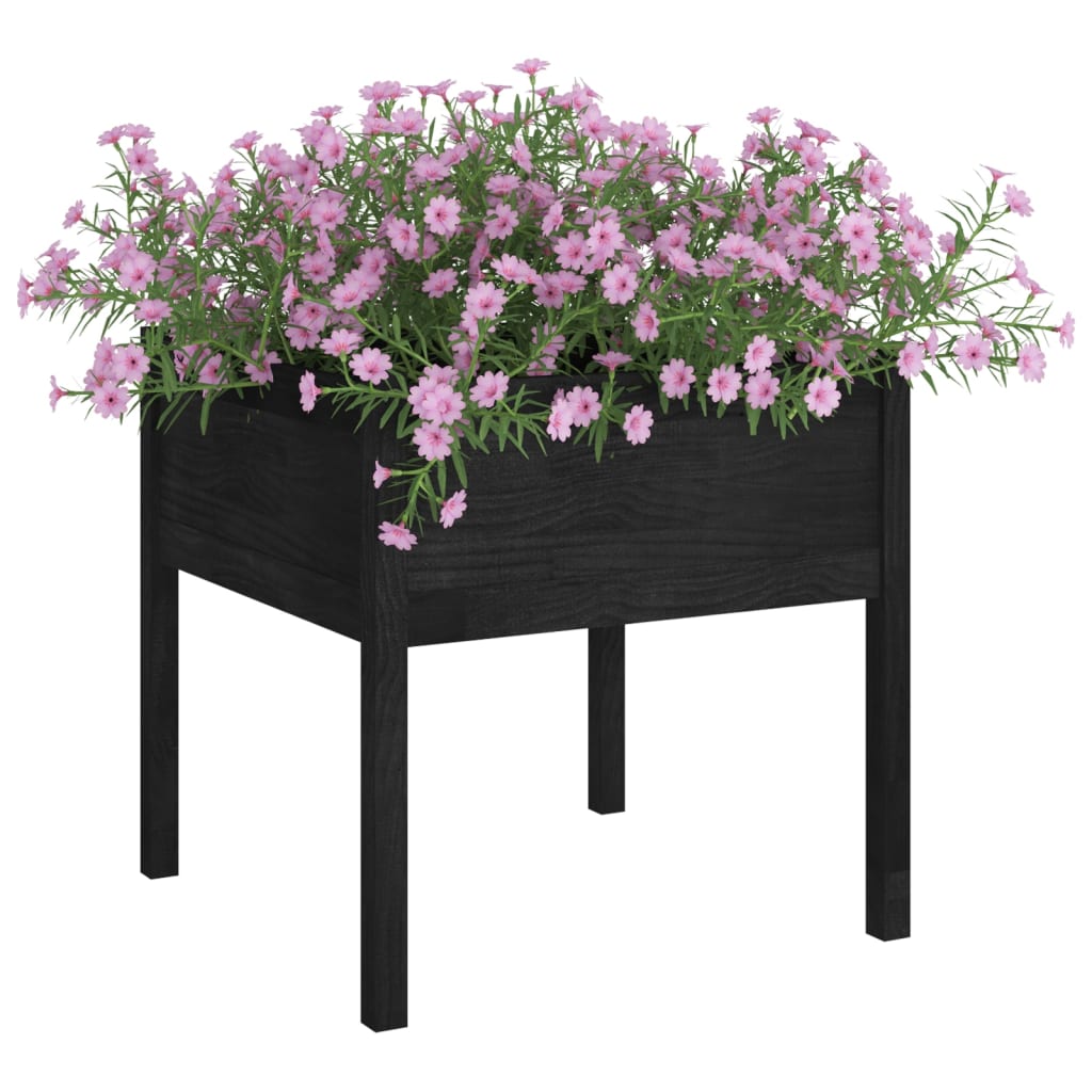 Vrtne sadilice 2 kom crne 70 x 70 x 70 cm od masivne borovine