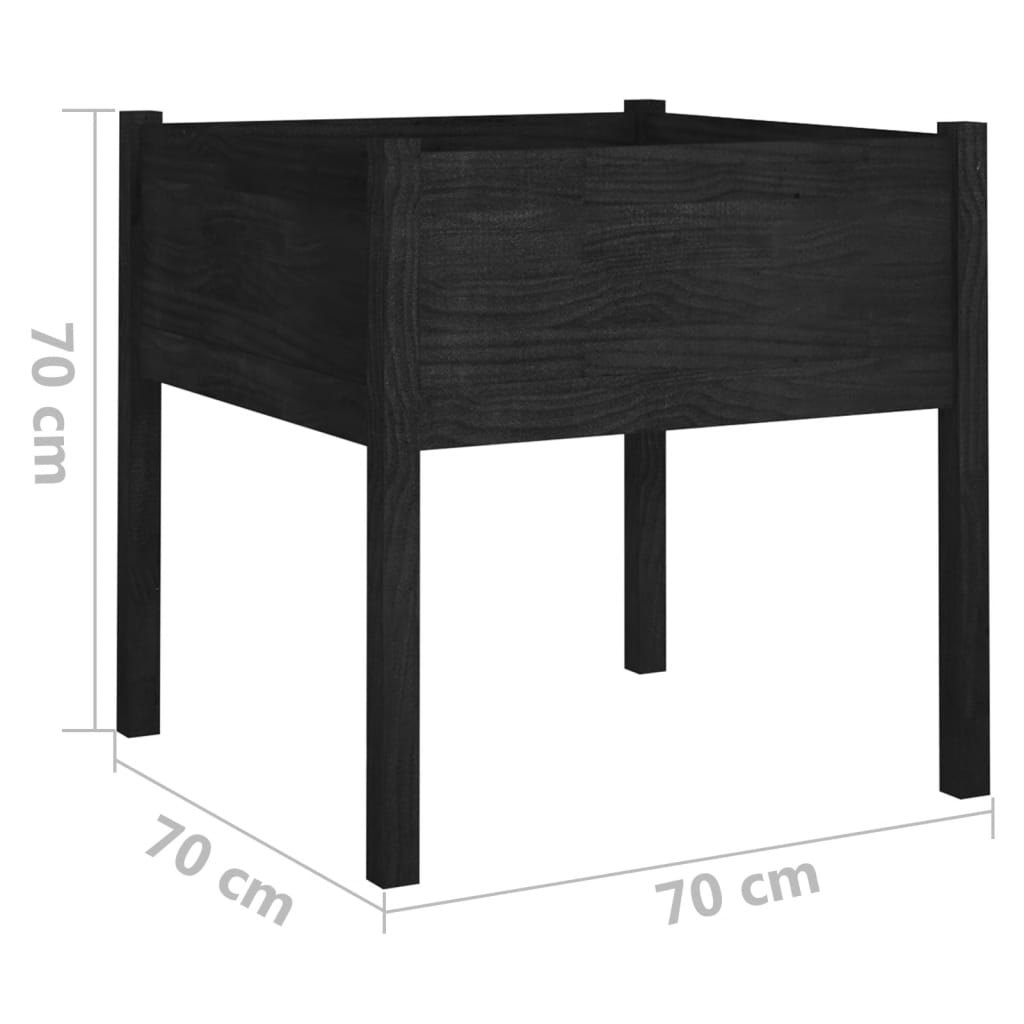 Vrtne sadilice 2 kom crne 70 x 70 x 70 cm od masivne borovine