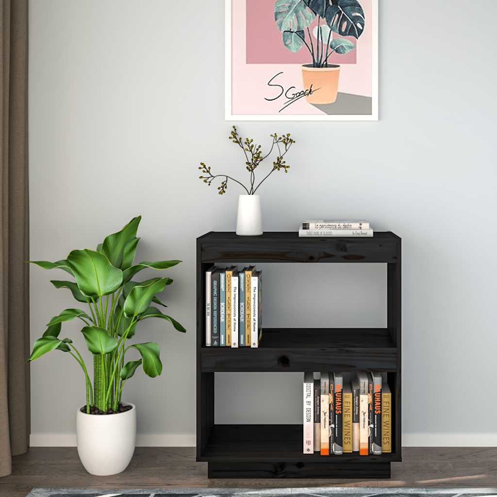 Ormarić za knjige Crna 60x35x71 cm od masivne borovine