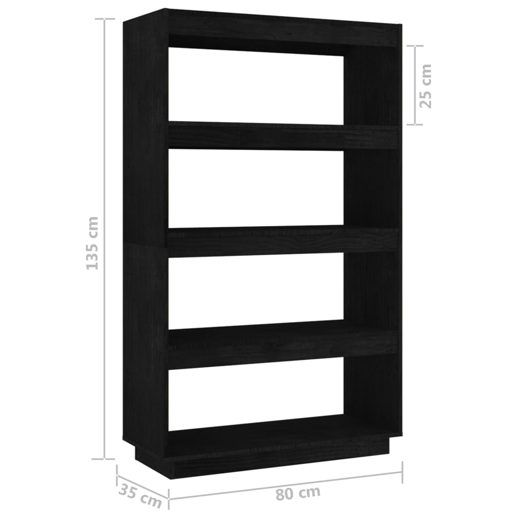 Ormarić za knjige / sobna pregrada crni 80x35x135 cm borovina
