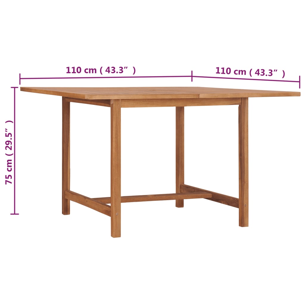 Vrtni blagovaonski stol 110 x 110 x 75 cm od masivne tikovine
