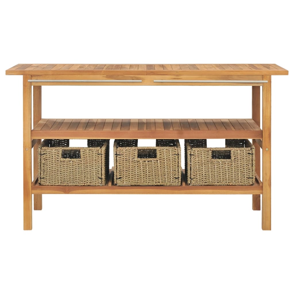 Kupaonski ormarić s 3 košare od masivne tikovine 132x45x75 cm
