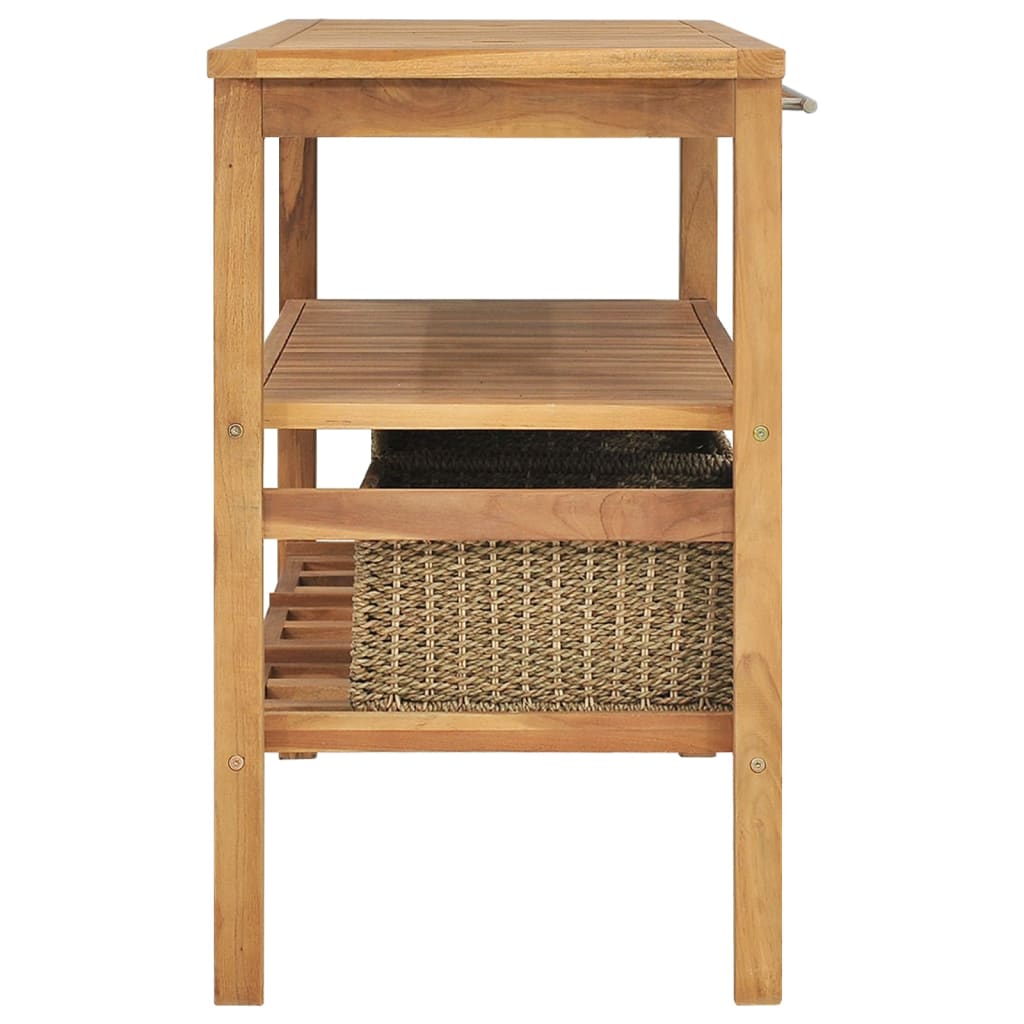 Kupaonski ormarić s 3 košare od masivne tikovine 132x45x75 cm