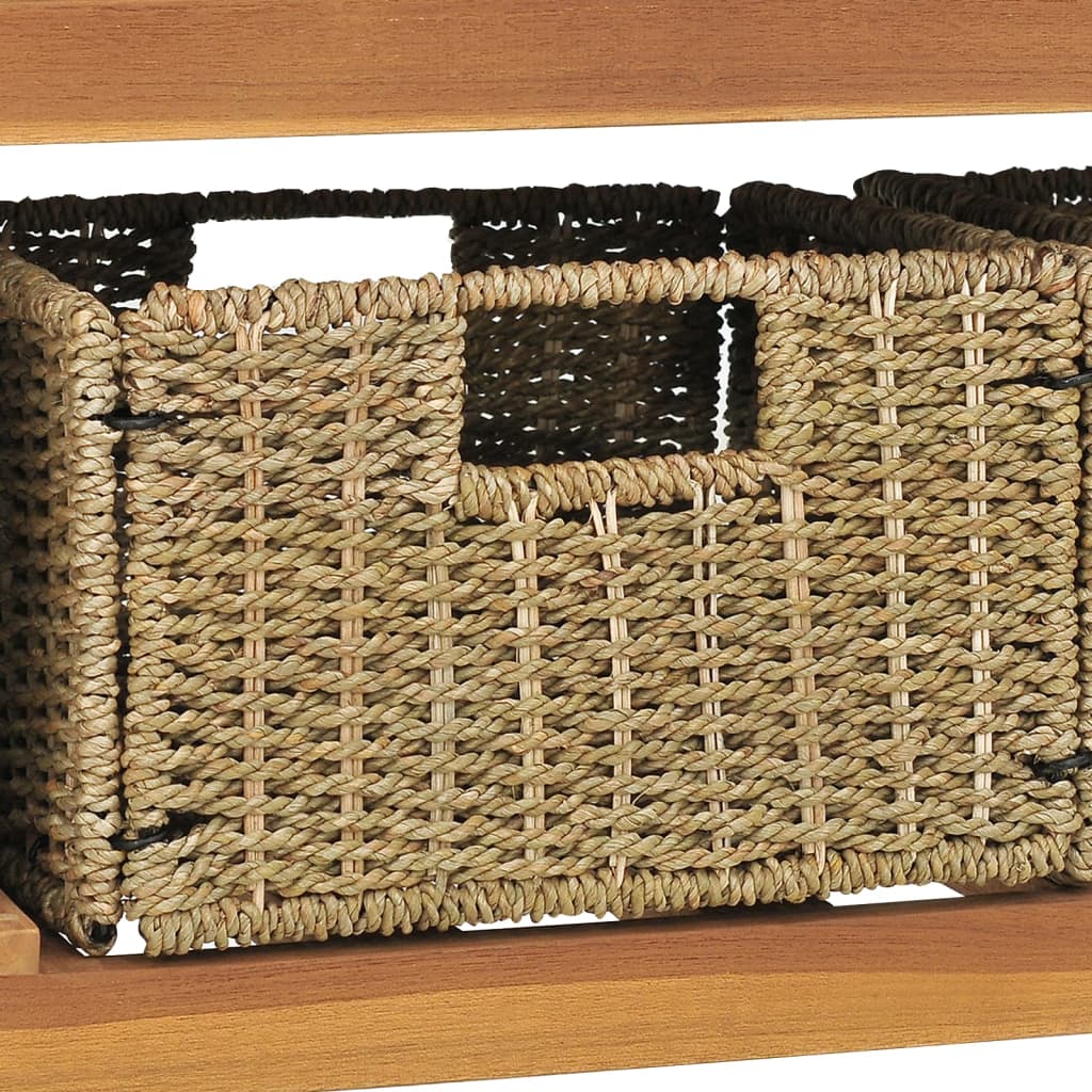 Kupaonski ormarić s 3 košare od masivne tikovine 132x45x75 cm