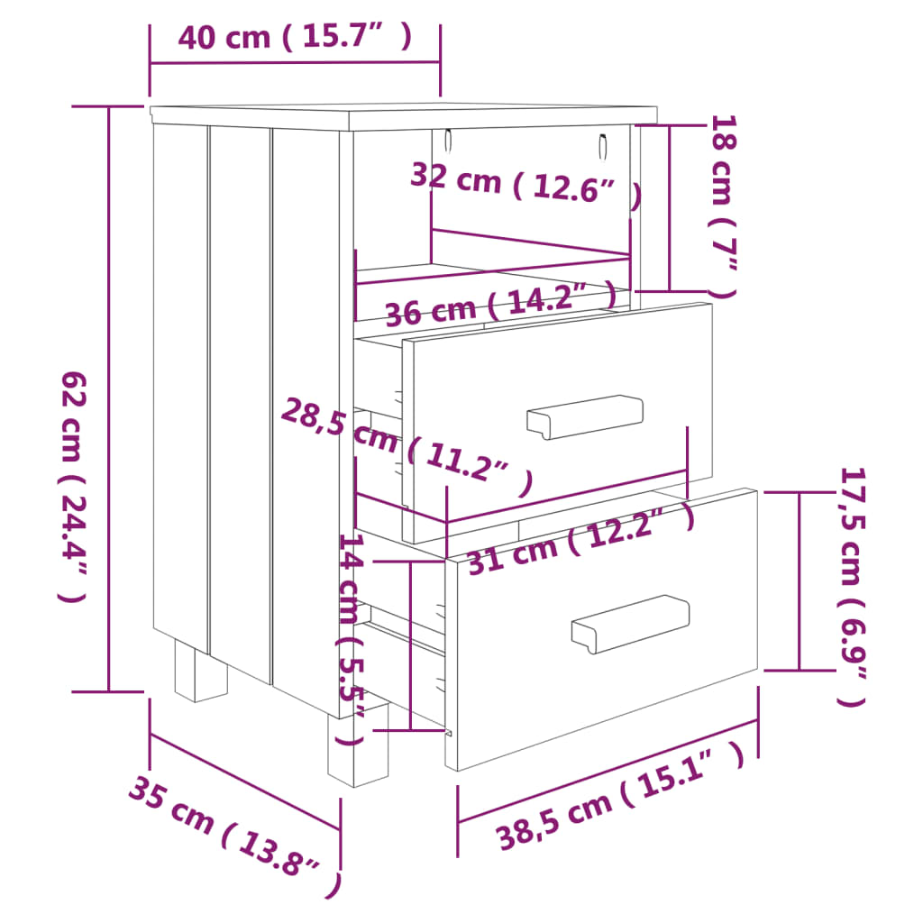 Noćni ormarići HAMAR 2 kom svjetlosivi 40x35x62 cm od borovine