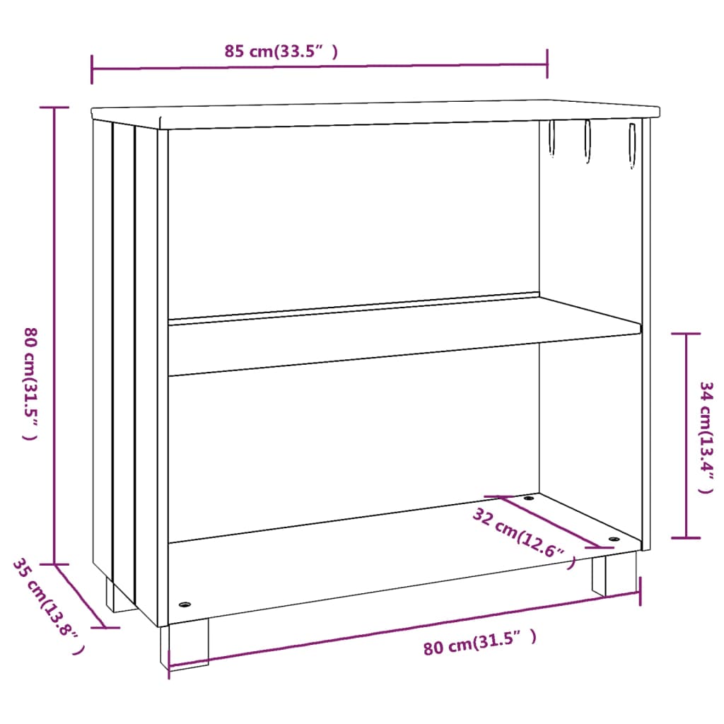 Komoda HAMAR svjetlosiva 85 x 35 x 80 cm od masivne borovine