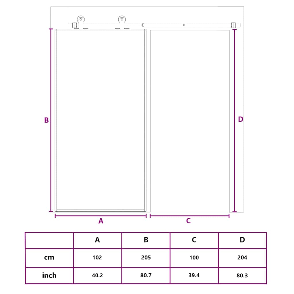 Klizna vrata od mutnog stakla ESG i aluminija 102,5x205 cm crna
