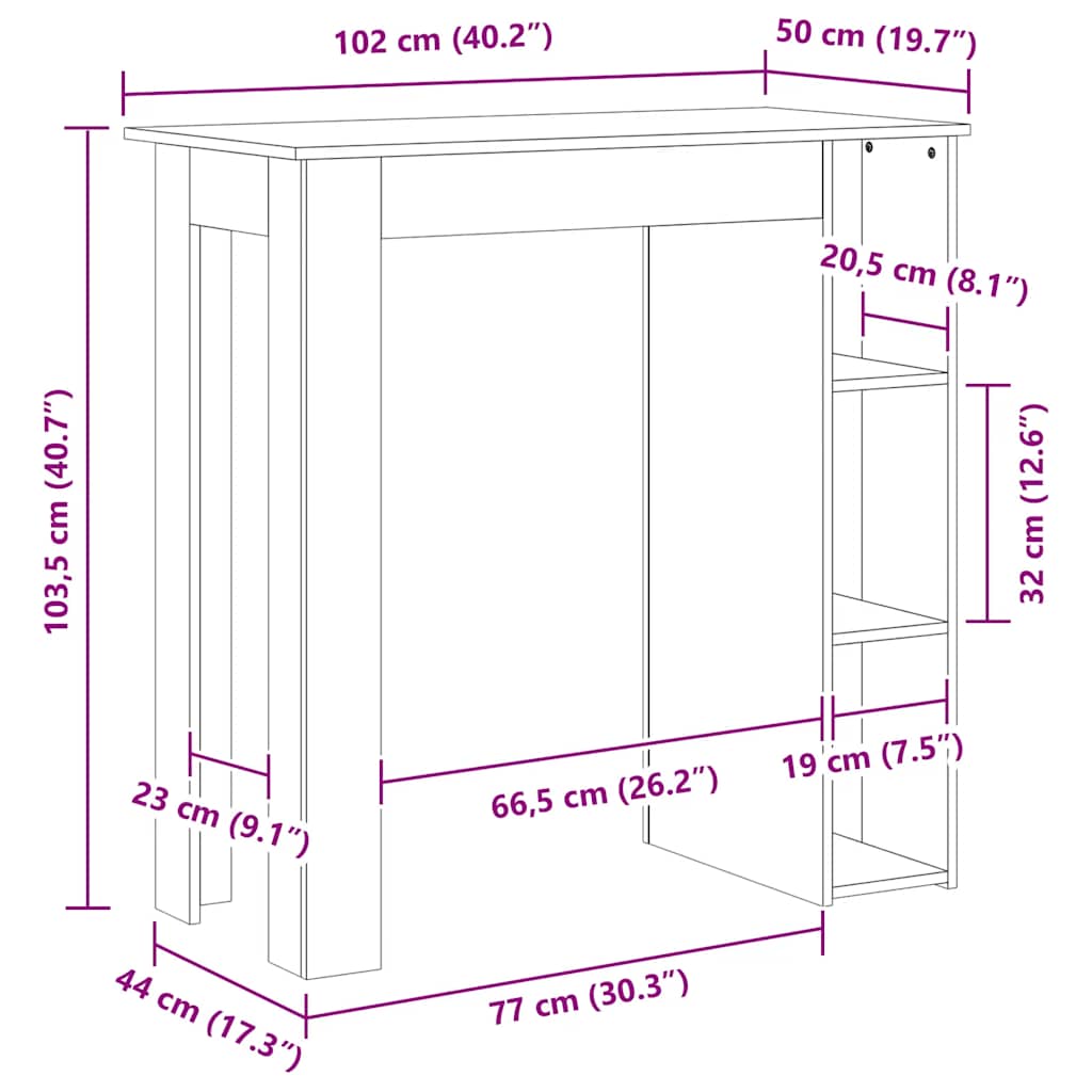 Barski stol s policom boja betona 102 x 50 x 103,5 cm drveni