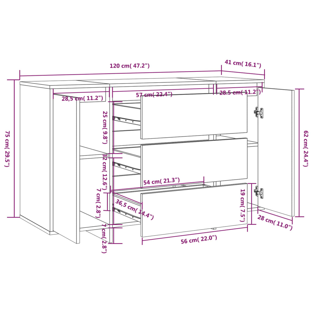 Komoda s 3 ladice sjajna bijela 120x41x75 cm konstruirano drvo