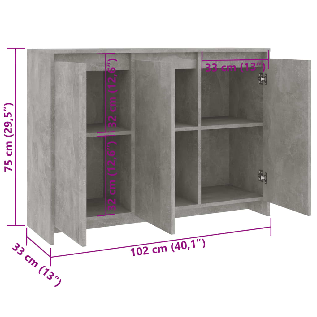 Komoda siva boja betona 102x33x75 cm od konstruiranog drva