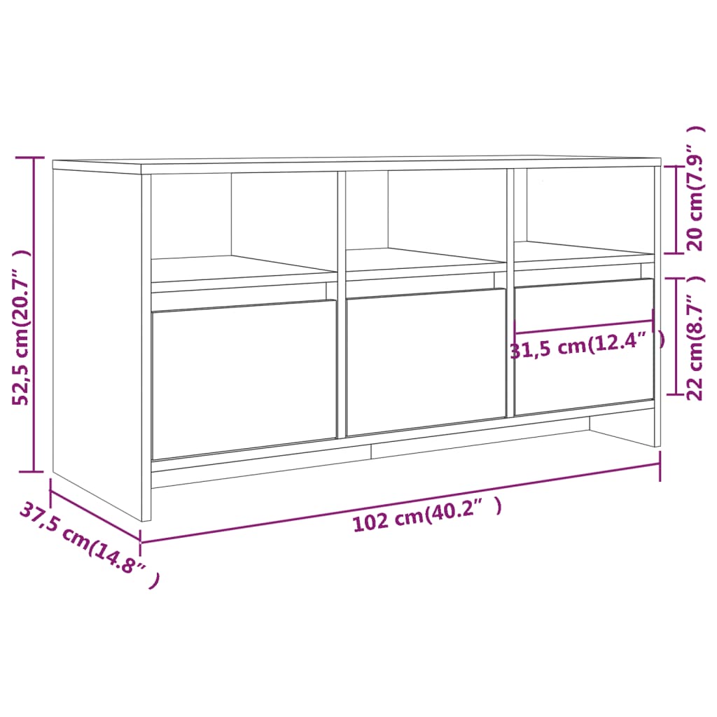 TV ormarić bijeli 102 x 37,5 x 52,5 cm od konstruiranog drva