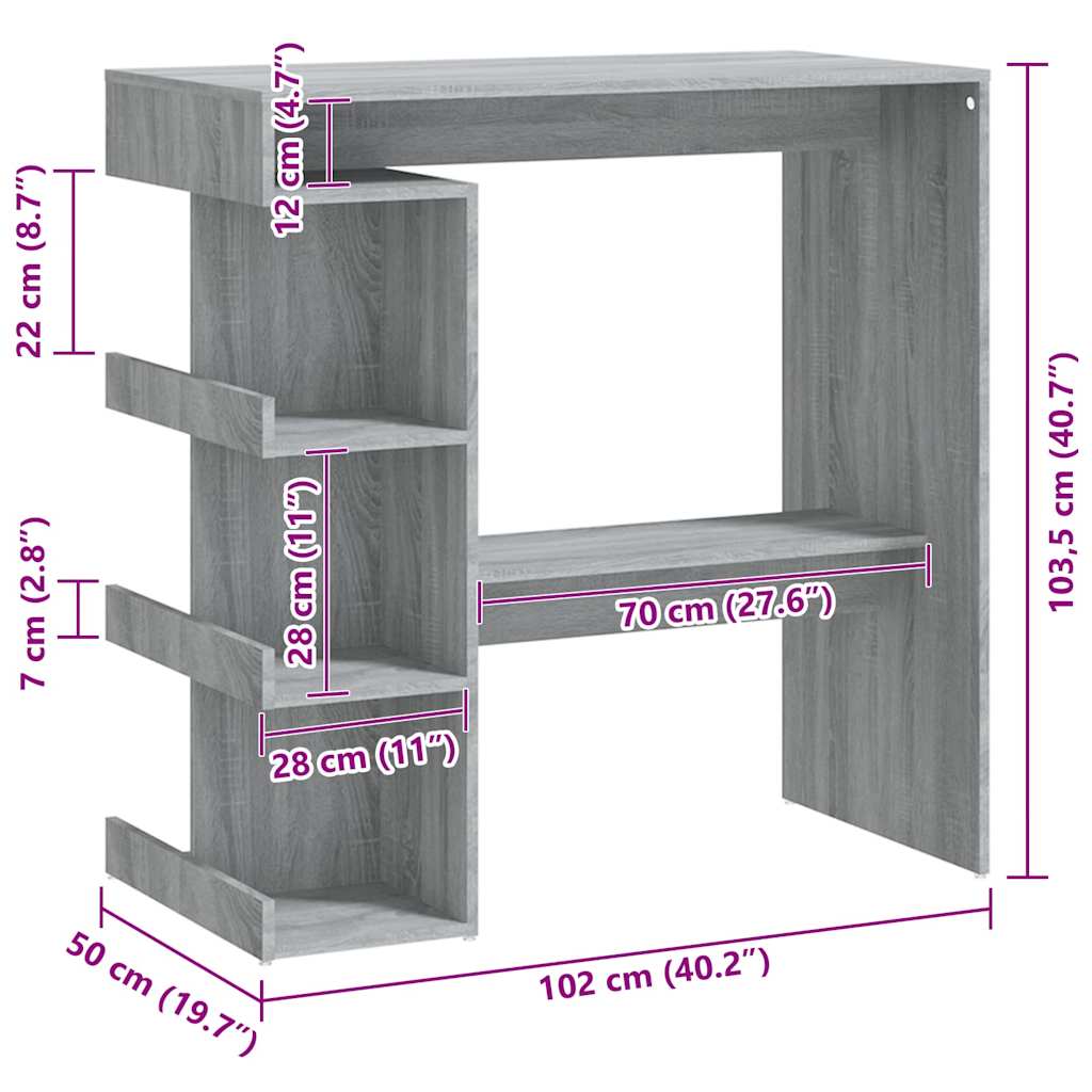 Barski stol sa stalkom siva boja hrasta sonome 100x50x101,5 cm