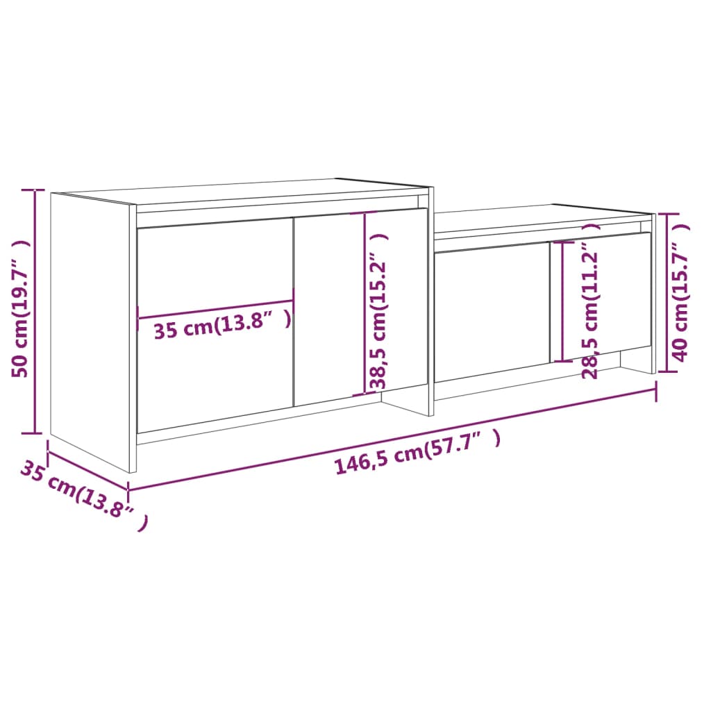 TV ormarić dimljena boja hrasta 146,5x35x50cm konstruirano drvo