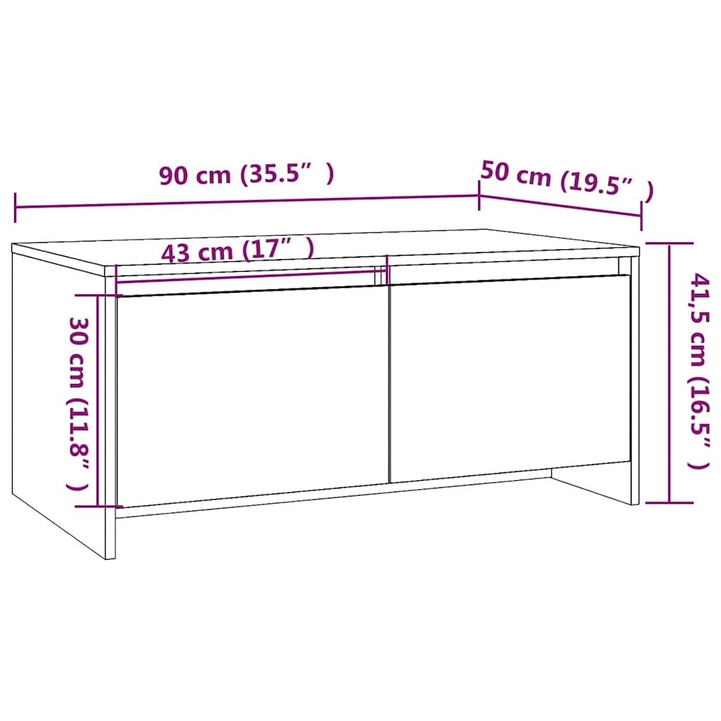 Stolić za kavu siva boja hrasta 90x50x41,5 cm konstruirano drvo