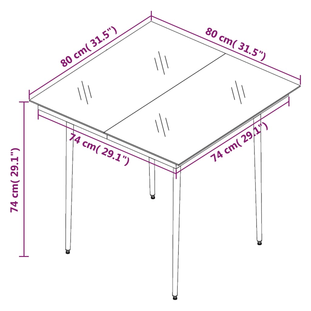 Vrtni blagovaonski stol crni 80 x 80 x 74 cm od čelika i stakla