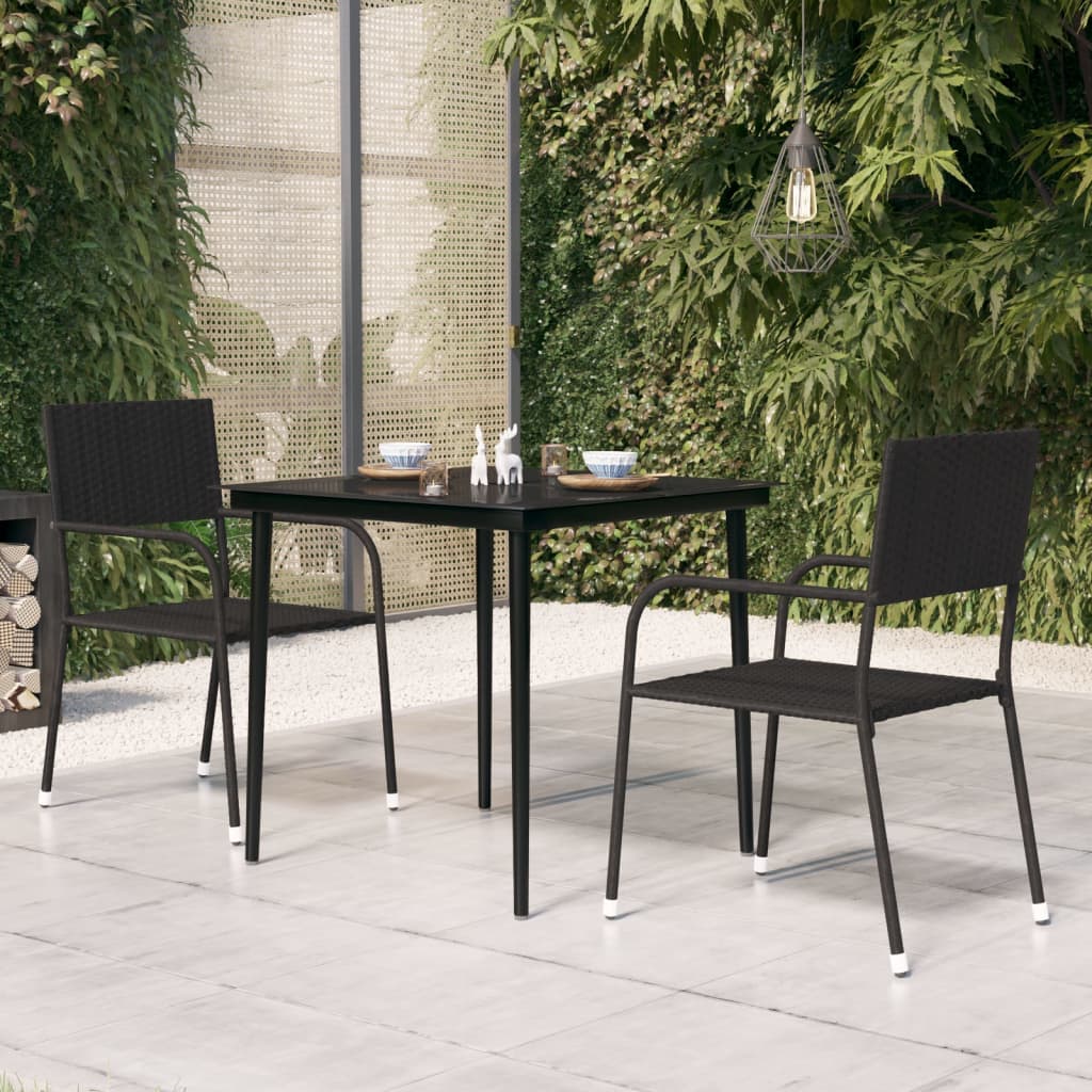 Vrtni blagovaonski stol crni 80 x 80 x 74 cm od čelika i stakla