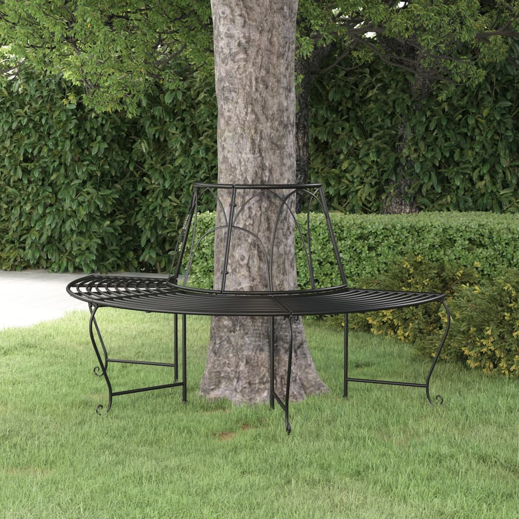 Polukružna klupa oko stabla Ø 159 cm crna čelična