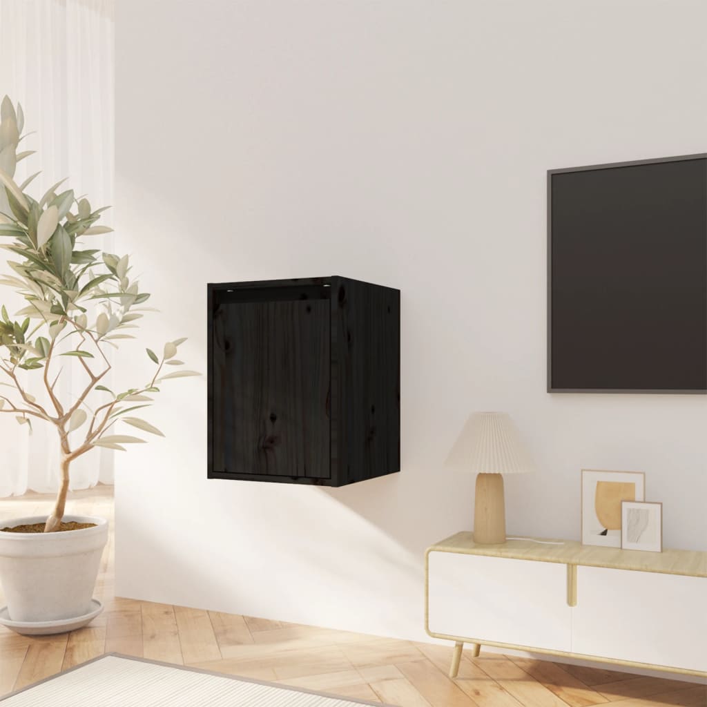Zidni ormarići 2 kom crni 30 x 30 x 40 cm od masivne borovine